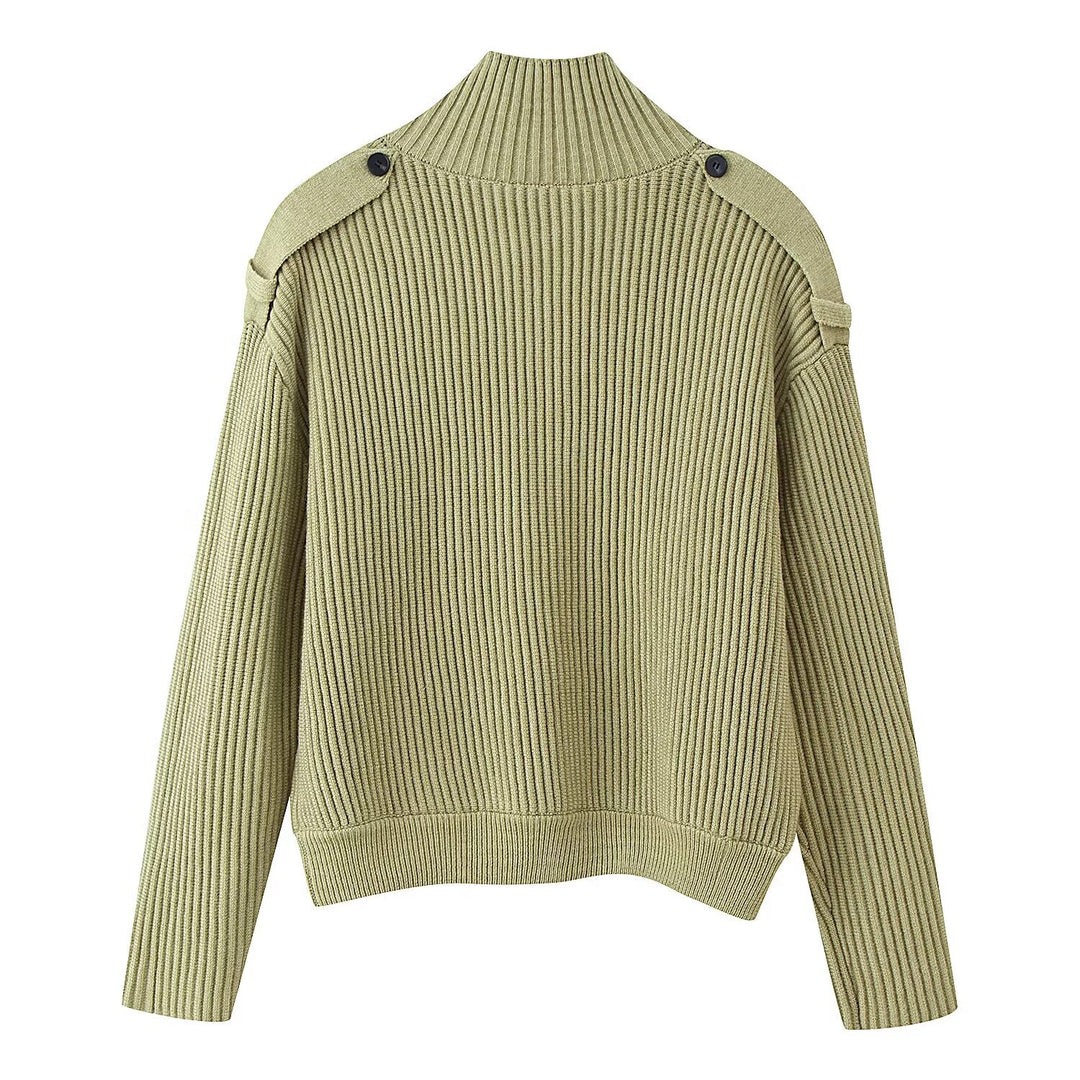 Herren Gerippte Strickjacke mit Stehkragen und Zier-Schulterriemen Nord Taschen
