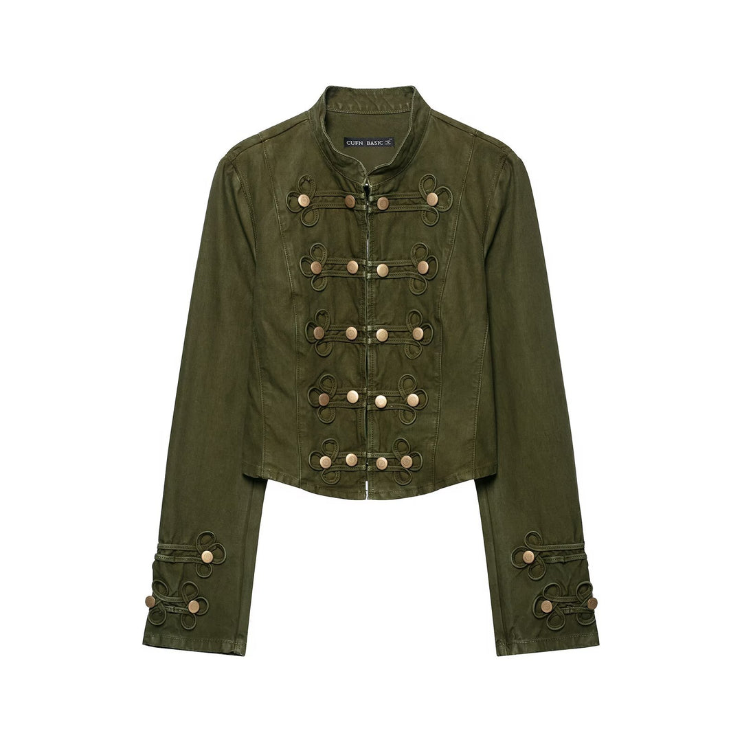 Damen Cropped Husarenjacke mit Zierkordeln und Stehkragen Nord Taschen