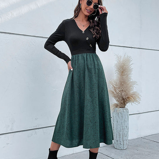 Damen Elegantes Maxikleid mit V-Ausschnitt und Taillengürtel Nord Taschen