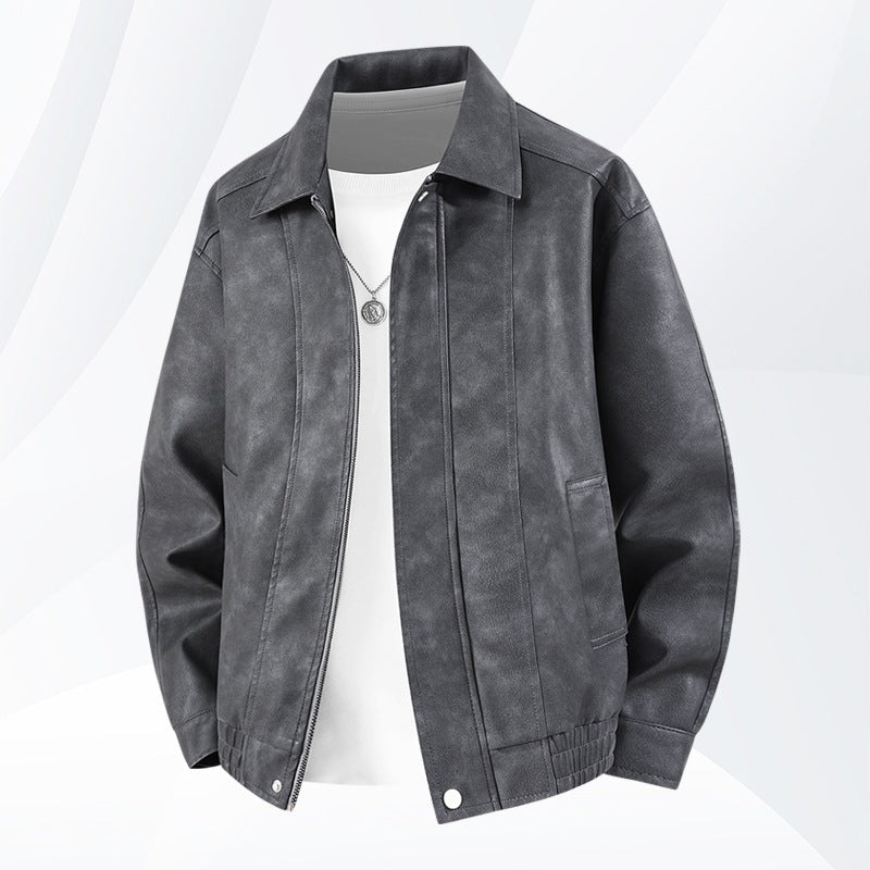 Herren Kurz geschnittene Kunstlederjacke im Vintage‑Look mit Hemdkragen & durchgehendem Reißverschluss Nord Taschen