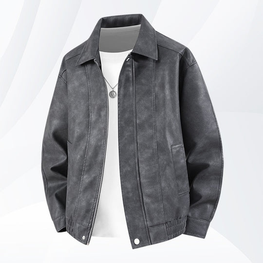 Herren Kurz geschnittene Kunstlederjacke im Vintage‑Look mit Hemdkragen & durchgehendem Reißverschluss Nord Taschen