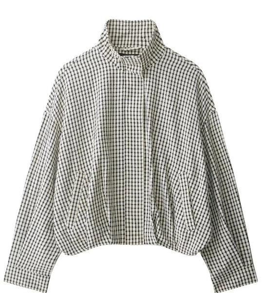 Damen Kurz geschnittene Wollmix-Jacke mit Stehkragen, Reißverschluss und Ballonärmeln Nord Taschen