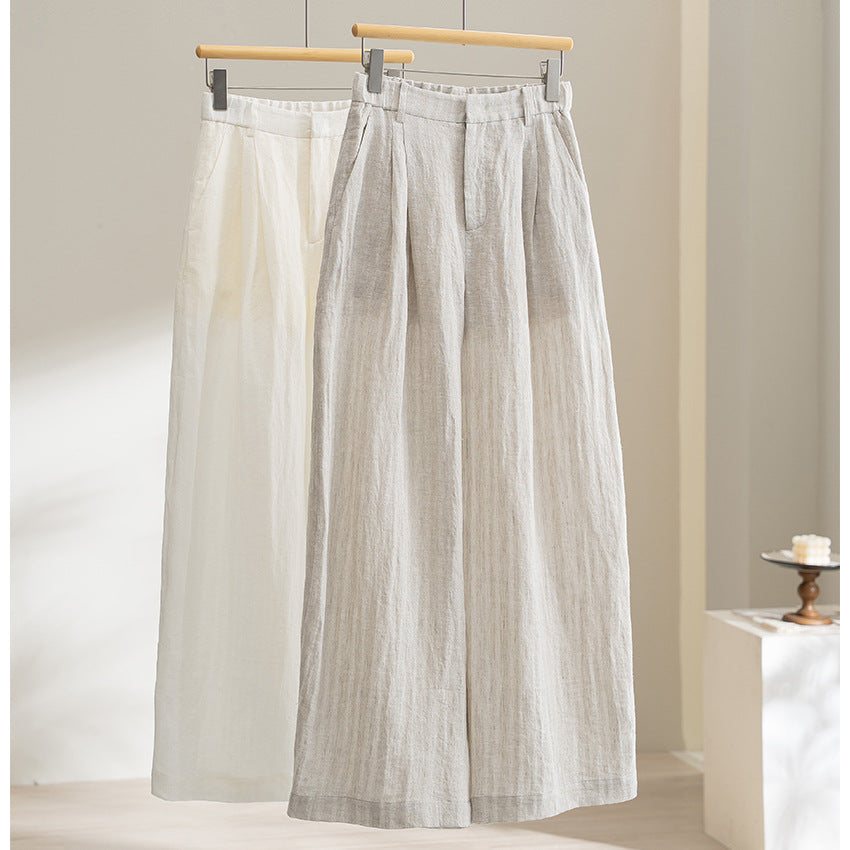 Damen Weite Leinenhose mit hoher Taille, Bundfalten und legerer Palazzosilhouette Nord Taschen