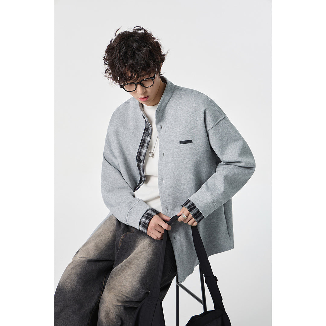 Unisex Oversize-Hemdjacke im Sweat-Overlay mit Stehkragen und karierter Innenmanschette Nord Taschen