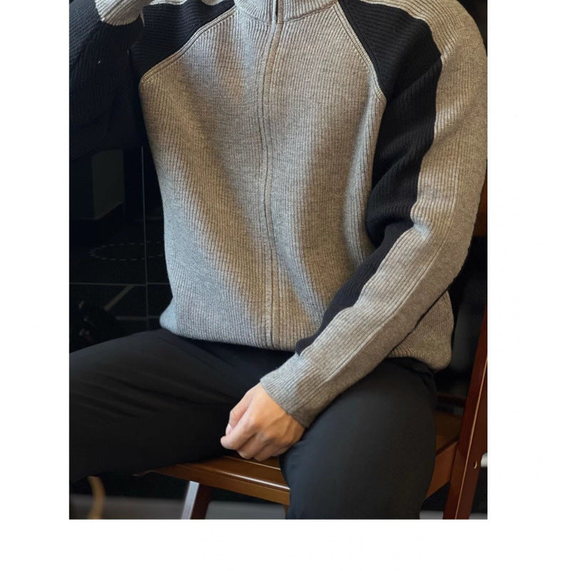Herren Strick-Zipjacke mit Kontrastpanele, Stehkragen und markanter Rippenstruktur Nord Taschen