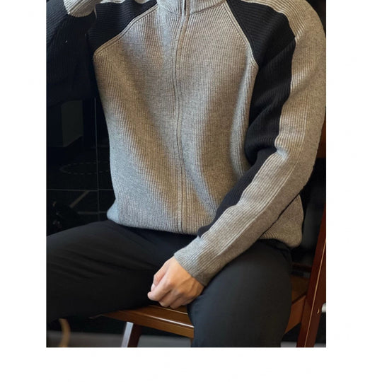Herren Strick-Zipjacke mit Kontrastpanele, Stehkragen und markanter Rippenstruktur Nord Taschen