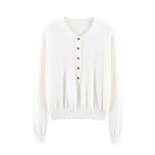 Damen Feiner Strickpullover mit Henley-Knopfleiste, V-Ausschnitt und gerafftem Bund Nord Taschen