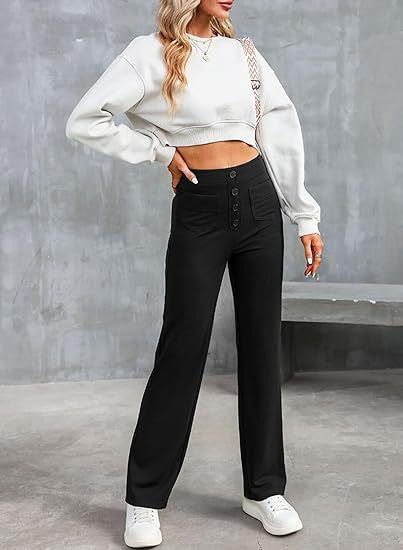 Damen Hochtaillierte Wide‑Leg Hose mit aufgesetzten Taschen Nord Taschen