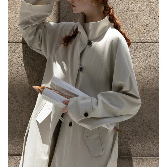 Damen Leichter Oversize-Trenchcoat mit hohem Stehkragen, verstellbaren Manschetten & Bindegürtel Nord Taschen