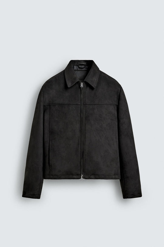 Herren Wildlederjacke mit Reißverschluss und Hemdkragen Nord Taschen