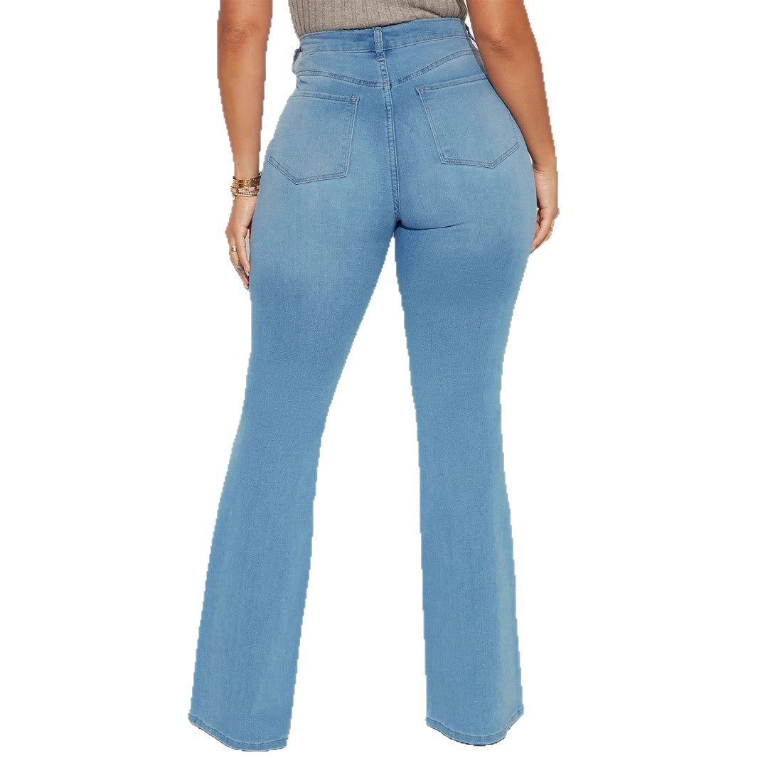 Damen High-Waist Flared-Jeans mit sculptendem Bund und dezenten Knie-Rips Nord Taschen
