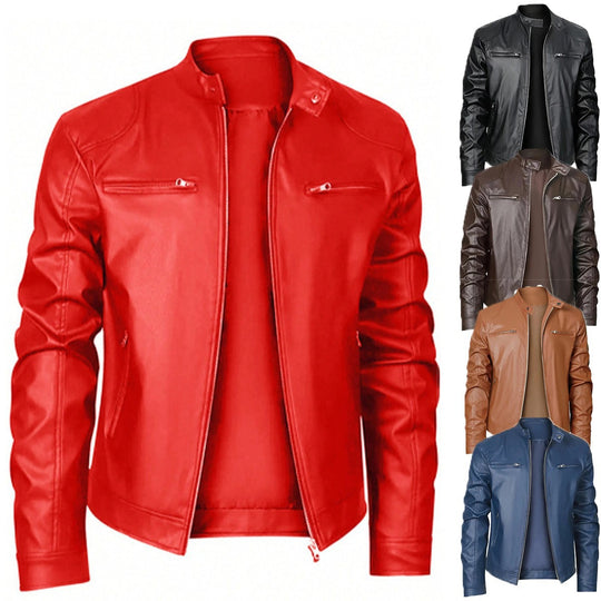 Herren schlanke Kunstleder-Bikerjacke mit Stehkragen, durchgehendem Reißverschluss und zwei Brusttaschen Nord Taschen