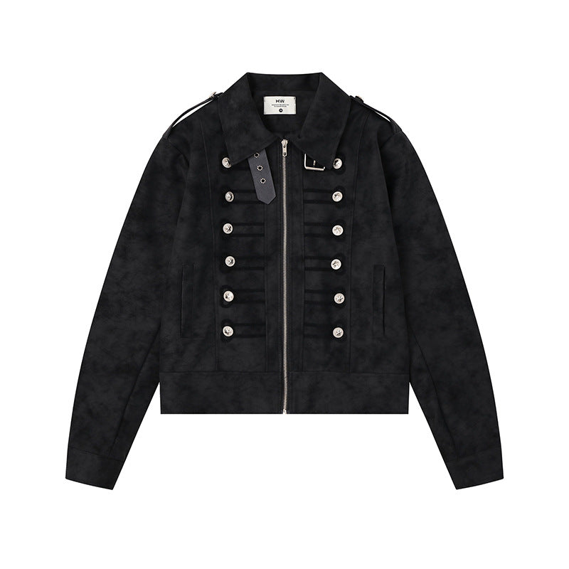 Damen Militärisch inspirierte kurze Jacke mit Reißverschluss, dekorativen Knopfleisten und Schulterklappen Nord Taschen