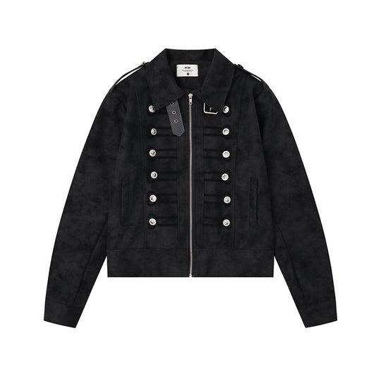 Damen Militärisch inspirierte kurze Jacke mit Reißverschluss, dekorativen Knopfleisten und Schulterklappen Nord Taschen