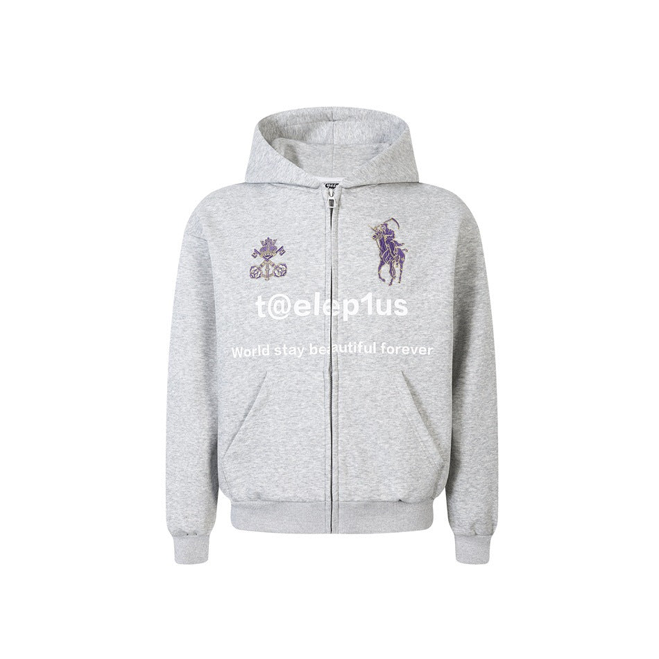 Unisex Kapuzen‑Zipjacke mit gestickten Wappen und Frontprint Nord Taschen