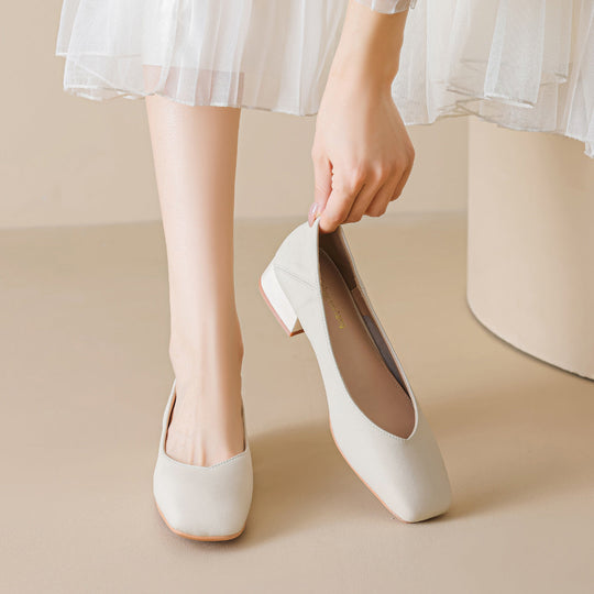Damen elegante Ballerinas mit quadratischer Kappe und komfortablem Blockabsatz
