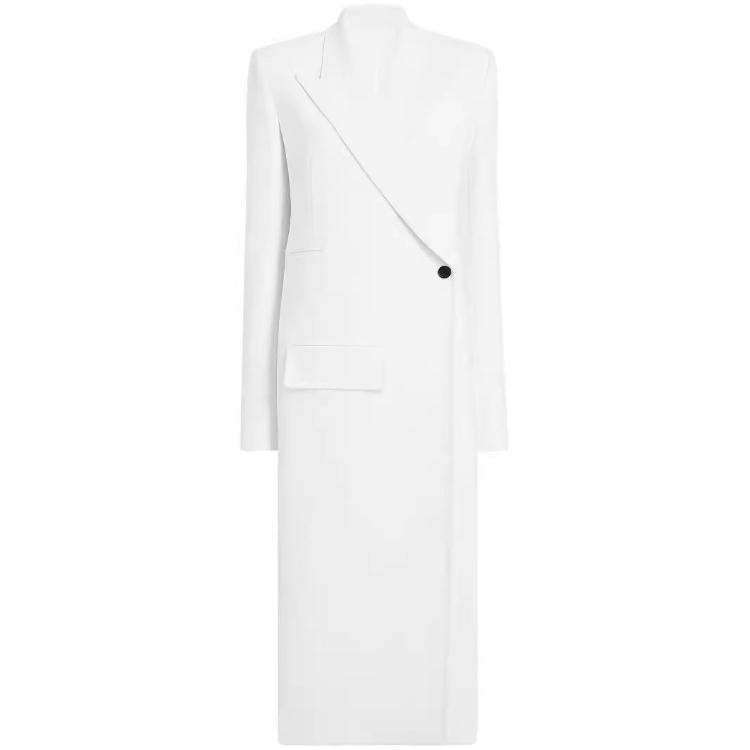 Damen Langes einreihiges Blazerkleid mit schlanker Silhouette und Pattentaschen Nord Taschen