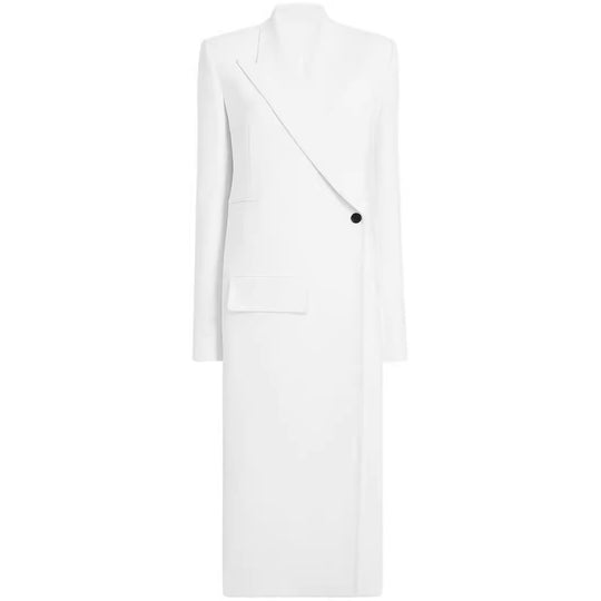 Damen Langes einreihiges Blazerkleid mit schlanker Silhouette und Pattentaschen Nord Taschen