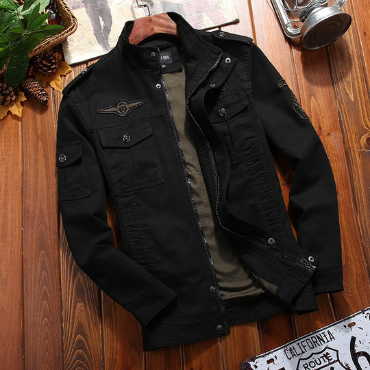 Herren leichter Canvas-Militärblouson mit Stehkragen, Schulterklappen und Mehrfach‑Pattentaschen Nord Taschen