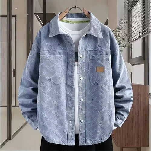 Herren Jeans-Overshirt mit dezenter Struktur-Jacquard, Druckknopf‑Brusttaschen und Hemdkragen Nord Taschen
