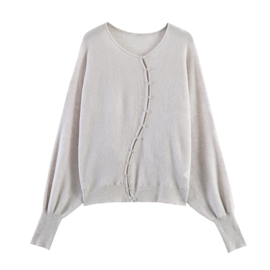 Damen Oversized-Feinstrick-Cardigan mit asymmetrischer Knopfleiste und Fledermausärmeln Nord Taschen