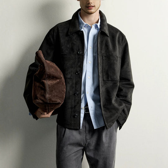 Herren Boxy-Overshirt aus Velourslederimitat mit aufgesetzten Pattentaschen Nord Taschen