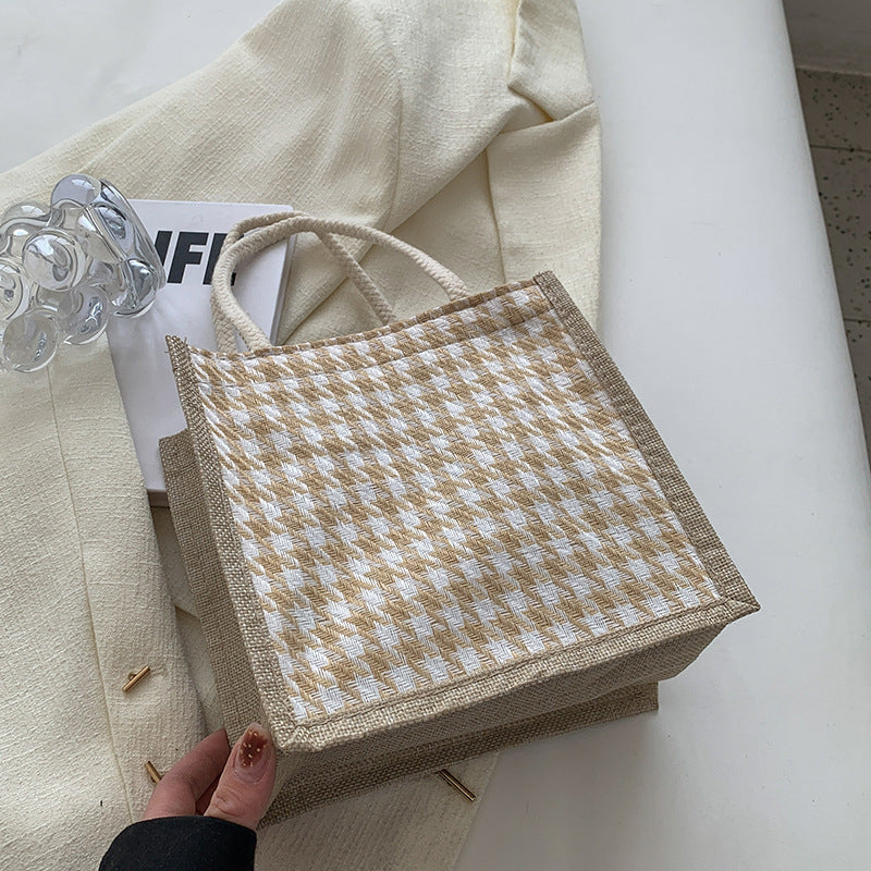 Damen Jute-Bag im klassischen Hahnentrittmuster Nord Taschen