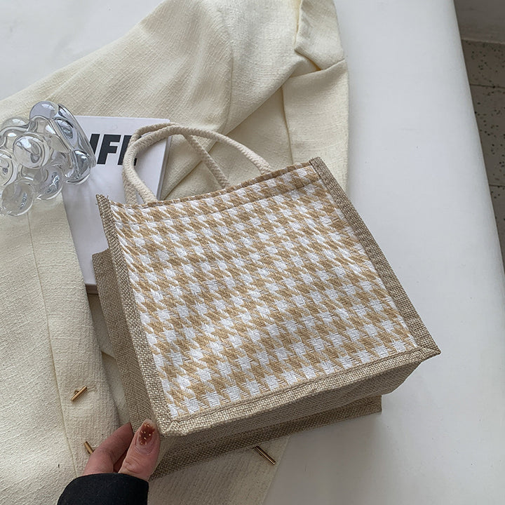 Damen Jute-Bag im klassischen Hahnentrittmuster Nord Taschen