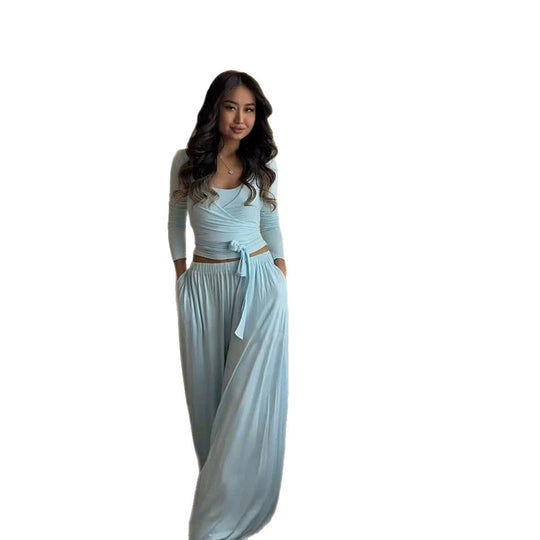 Damen Loungewear-Set mit Wickel-Cropped-Top und weiter Palazzo-Hose Nord Taschen