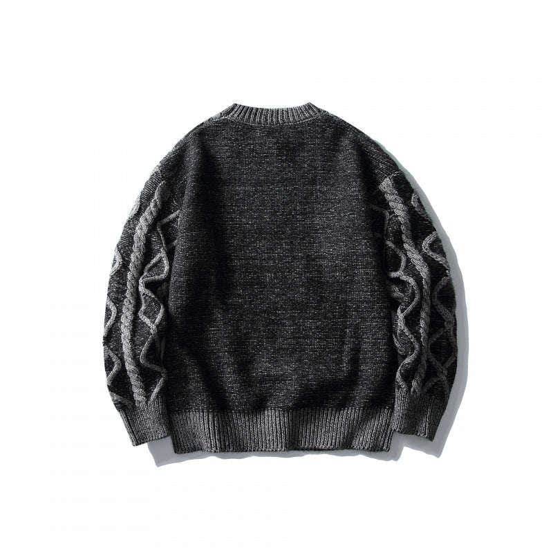 Unisex Oversize-Strickpullover mit Zopfmuster‑Jacquard, Rundhalsausschnitt und gerippten Bündchen Nord Taschen