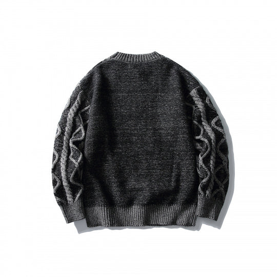 Unisex Oversize-Strickpullover mit Zopfmuster‑Jacquard, Rundhalsausschnitt und gerippten Bündchen Nord Taschen
