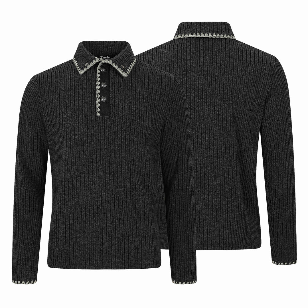 Herren Gerippter Polokragen-Pullover mit Ziernaht und Knopfleiste Nord Taschen