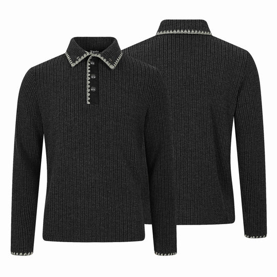 Herren Gerippter Polokragen-Pullover mit Ziernaht und Knopfleiste Nord Taschen