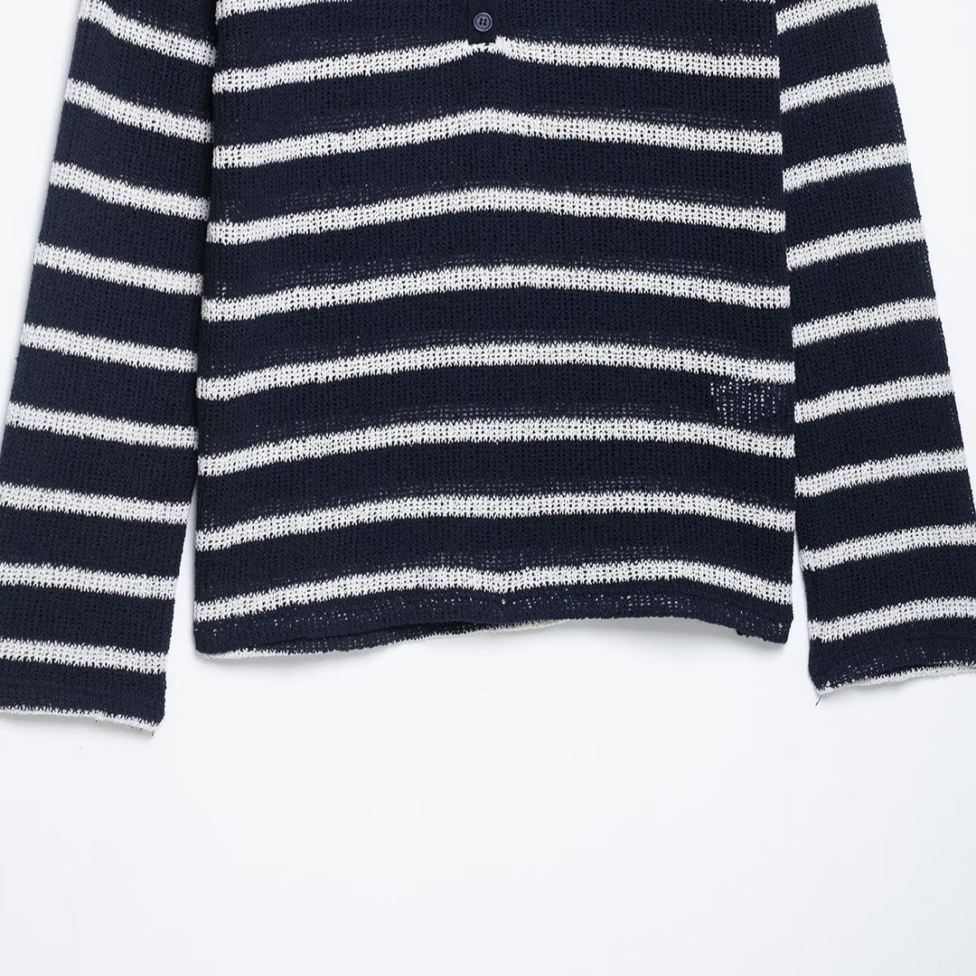 Damen Streifensweater mit Knopfleiste und leichtem Strukturstrick Nord Taschen