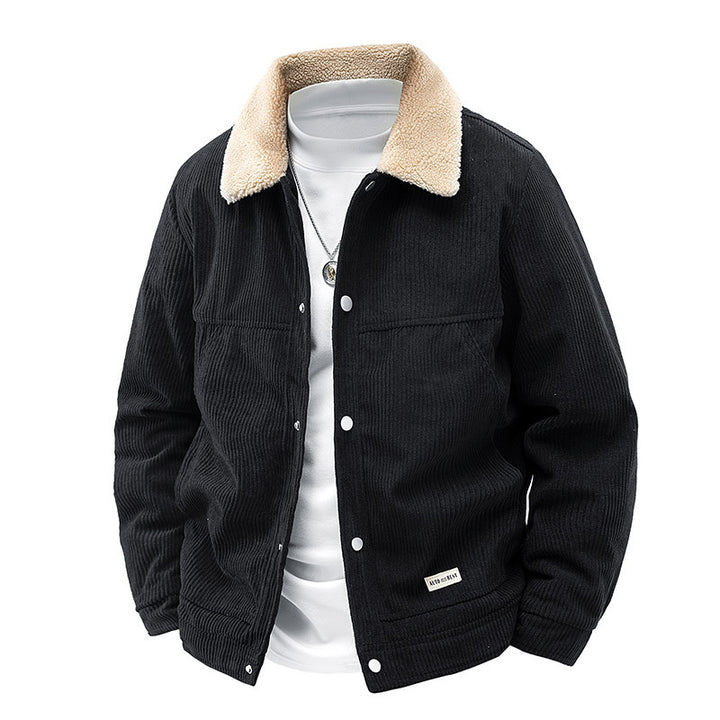 Men's  ribbed corduroy snap-front workwear jacket with sherpa-lined collar and angled hand pockets Nord Taschen