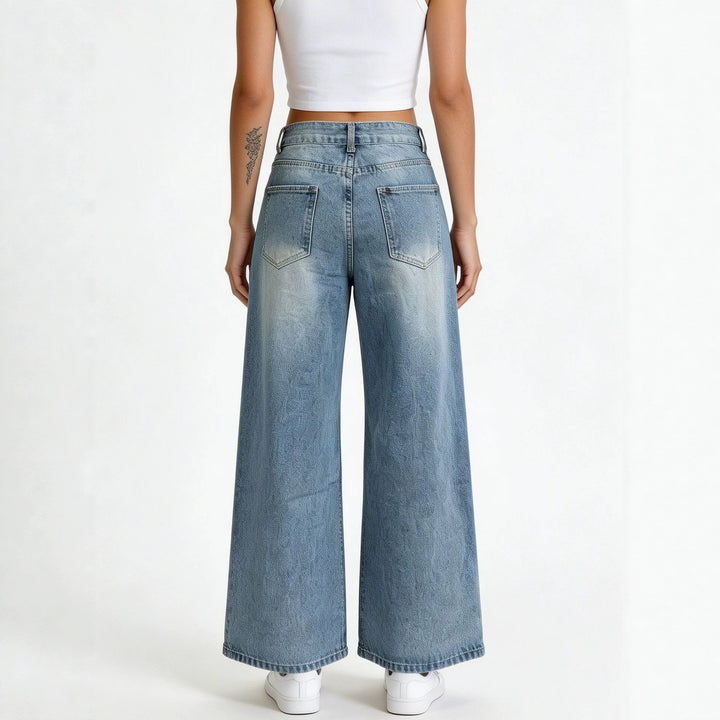 Damen hochgeschnittene Palazzo-Jeans mit extra weitem Bein und taillierendem Schnitt Nord Taschen