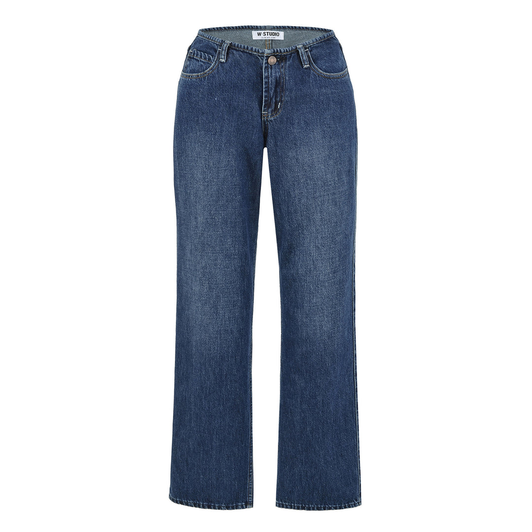 Damen Highwaist Cropped-Jeans mit geradem Schnitt und weitem Bein Nord Taschen