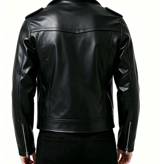 Herren Maskuline Premium-Leder-Bikerjacke mit asymmetrischer Reißverschlussfront Nord Taschen