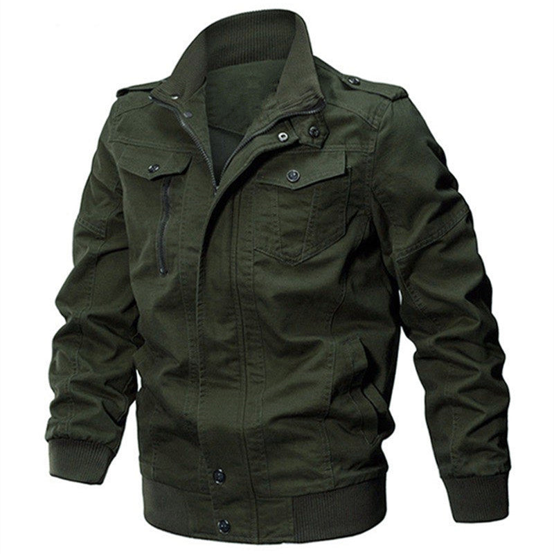 Herren Militärisch inspirierte Canvas-Übergangsjacke mit Stehkragen und Epauletten Nord Taschen