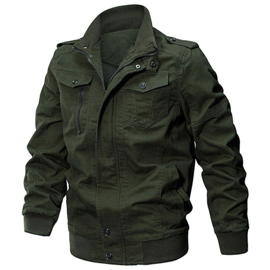 Herren Militärisch inspirierte Canvas-Übergangsjacke mit Stehkragen und Epauletten Nord Taschen