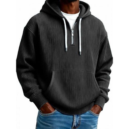 Herren Modischer Kapuzenpullover mit Reißverschluss und Rippstruktur Nord Taschen