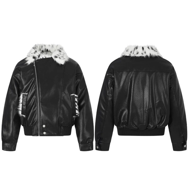 Damen Kunstleder-Bomberjacke mit asymmetrischem Reißverschluss und kontrastierendem Faux-Fur-Kragen Nord Taschen