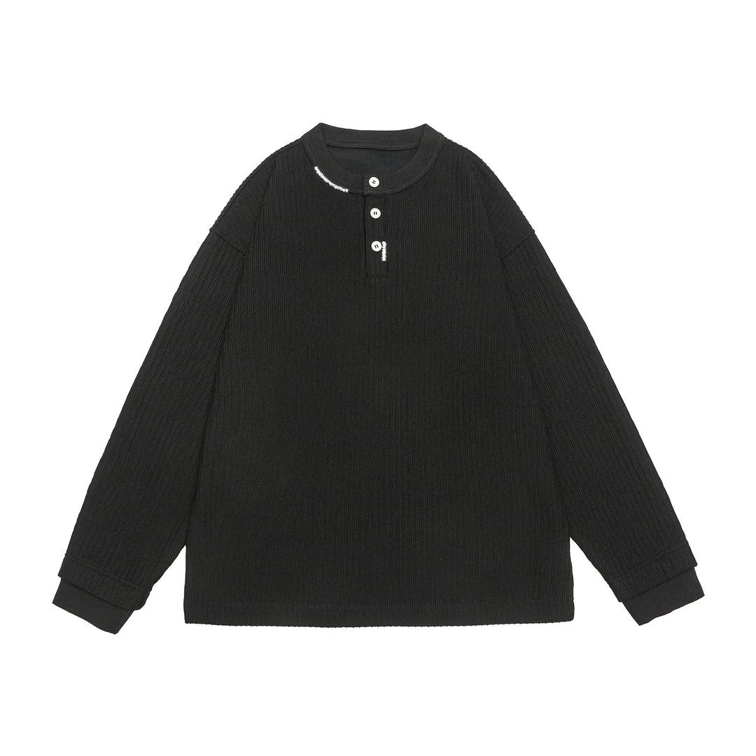 Unisex Gerippter Henley-Pullover mit Knopfleiste Oversize-Schnitt Nord Taschen