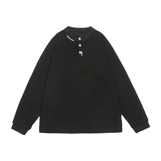 Unisex Gerippter Henley-Pullover mit Knopfleiste Oversize-Schnitt Nord Taschen