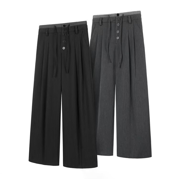 Damen Hochtaillierte weite Anzughose mit Nadelstreifen, Knopfleiste & Bundkordel Nord Taschen