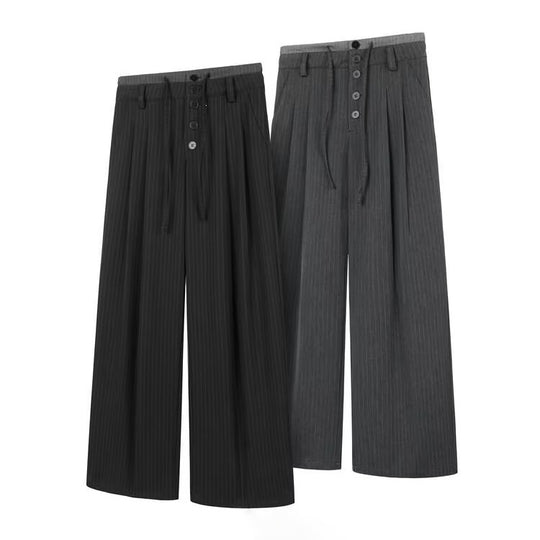 Damen Hochtaillierte weite Anzughose mit Nadelstreifen, Knopfleiste & Bundkordel Nord Taschen
