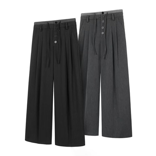 Damen Hochtaillierte weite Anzughose mit Nadelstreifen, Knopfleiste & Bundkordel Nord Taschen