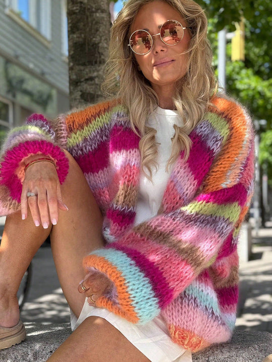 Karierter Cardigan mit Regenbogenstreifen - Vittorelli