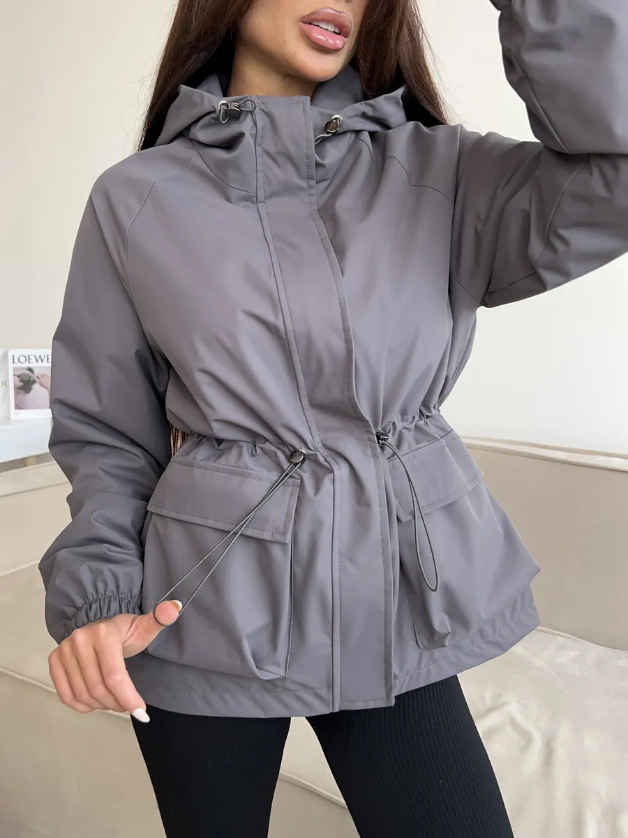 Damen wasserdichte Parka-Jacke mit Kapuze, Tunnelzugtaillierung und XXL-Klappentaschen Nord Taschen