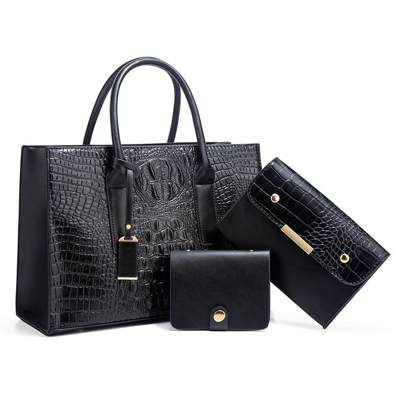 Damen Handtaschen Set aus hochwertigem Kunstleder mit Kroko-Prägung Nord Taschen